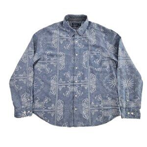 Nautica Linen Shirt Men's XL Blue Nature AOP Long Sleeve EUC Buttonup Resortwear